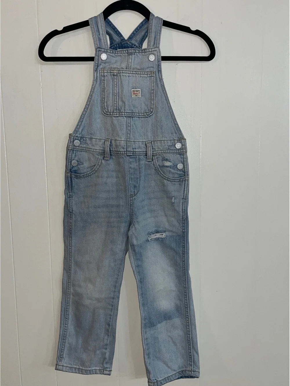 Old Navy Workwear Light Wash Denim Overalls Kids XS (5)
